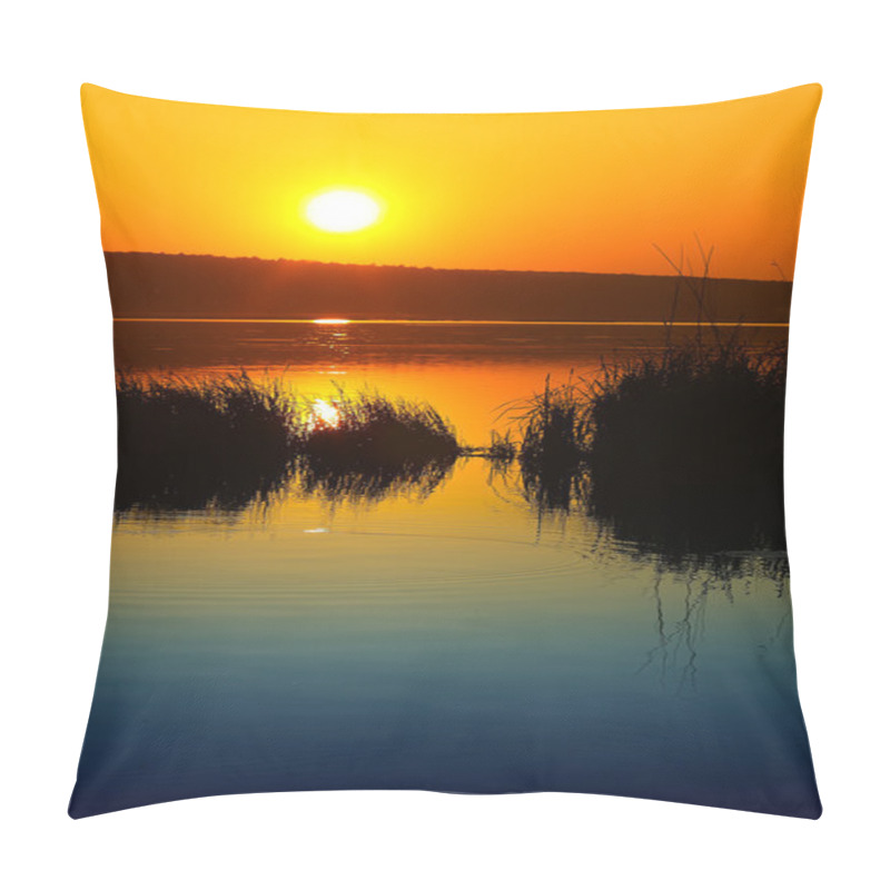 Personality  Beautiful Sunset Over Calm Lake. Dusk Time Pillow Covers