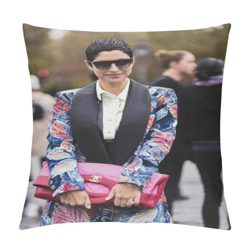 Personality  October 2, 2018: Paris, France - Fashionable Girl Wearing A Chanel Bag Outside A Fashion Show During Paris Fashion Week  - PFWSS19 Pillow Covers