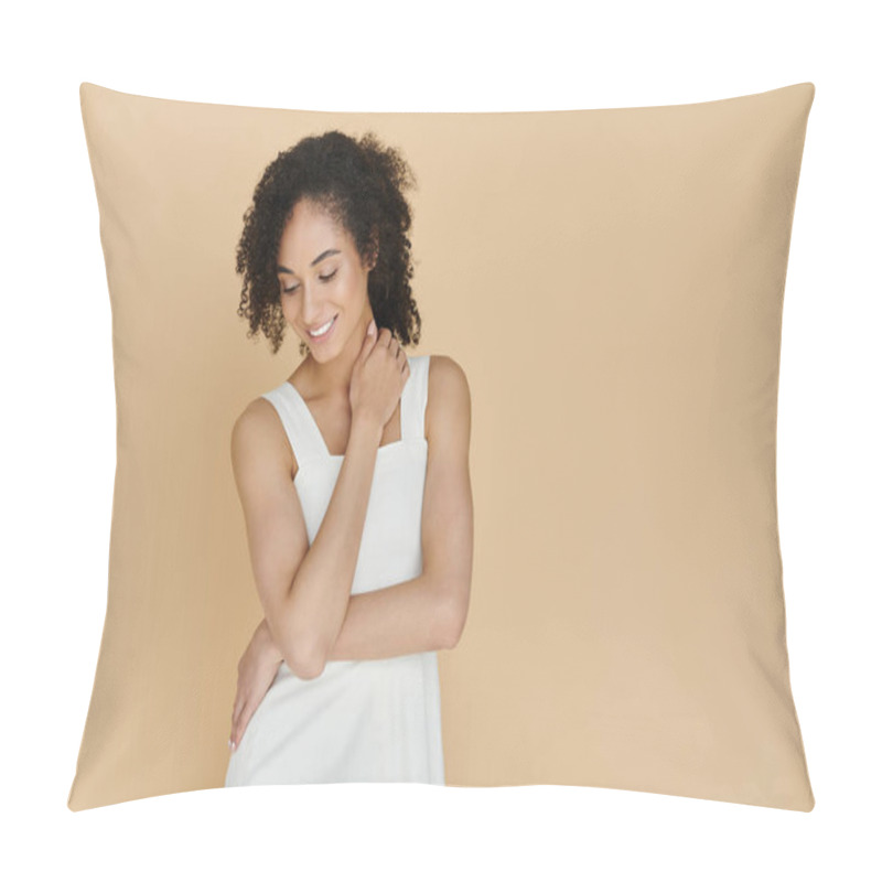 Personality  The Fashionable Woman Exudes Confidence While Posing Elegantly In Her Trendy Attire. Pillow Covers