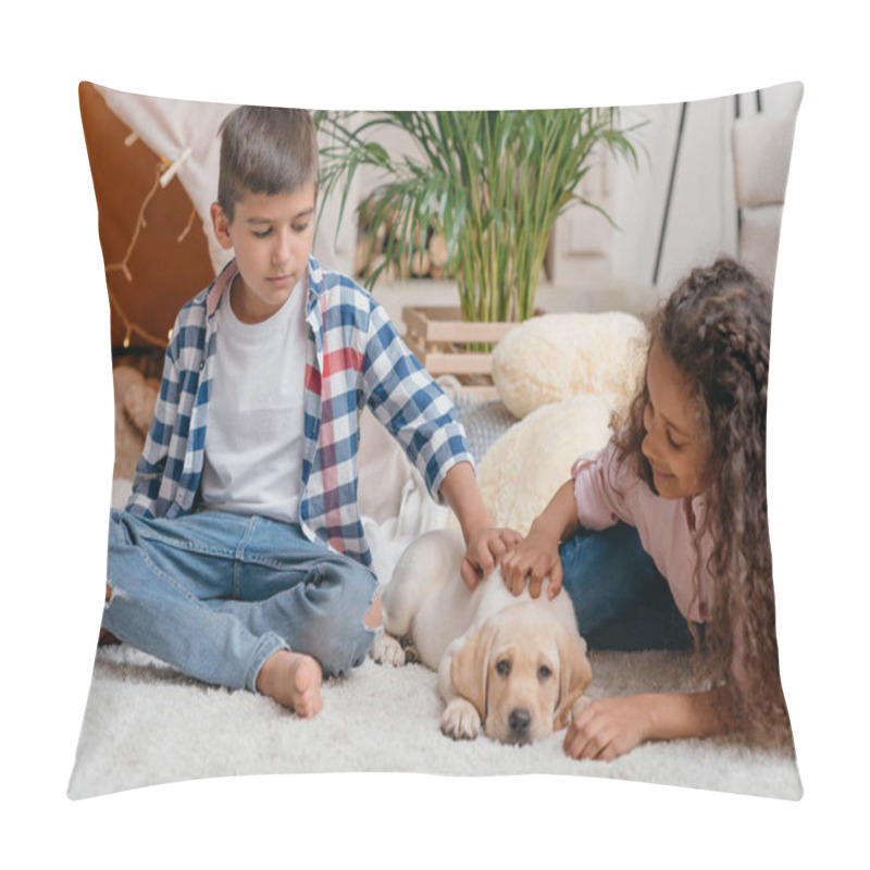 Personality  Multicultural Children With Labrador Puppy Pillow Covers