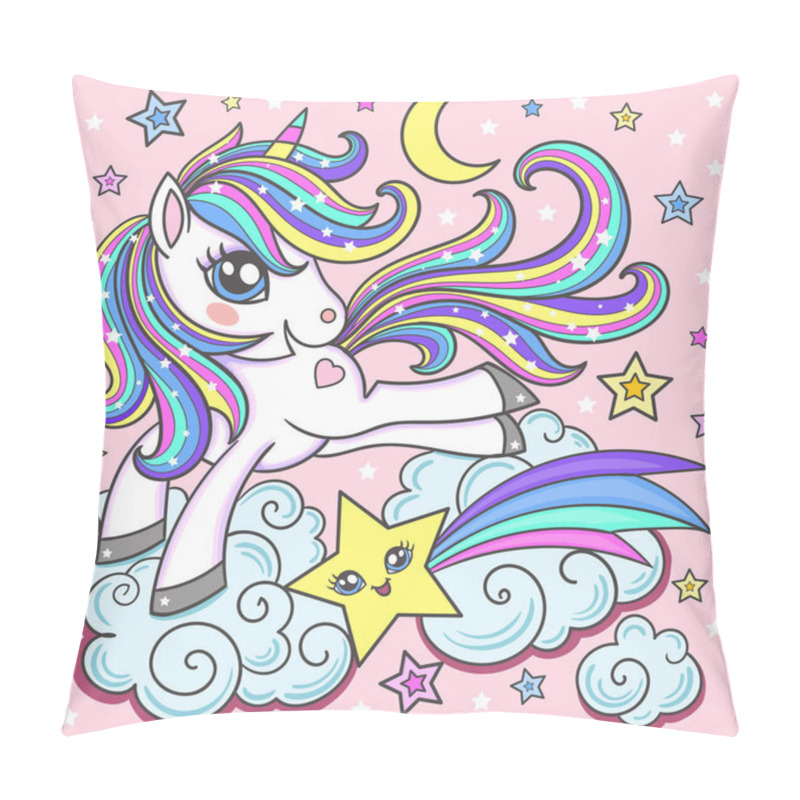 Personality  Cute Magical Unicorn Clouds In The Sky. Romantic Hand Drawing Illustration For Children. Vector Pillow Covers