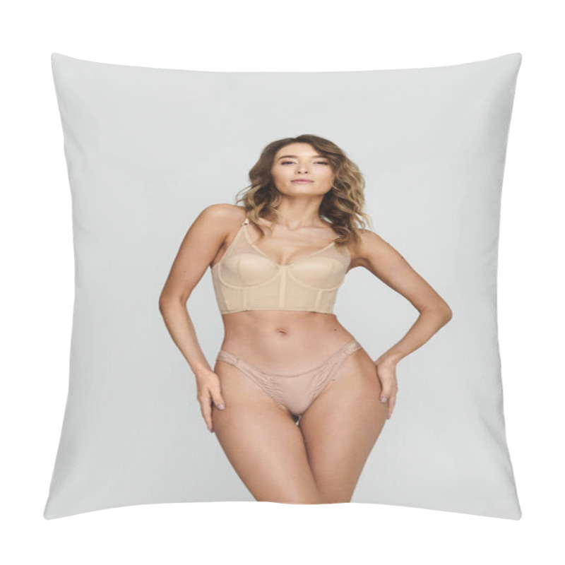 Personality  Young Woman Showcases Elegant Lingerie Style In A Chic And Trendy Manner. Pillow Covers