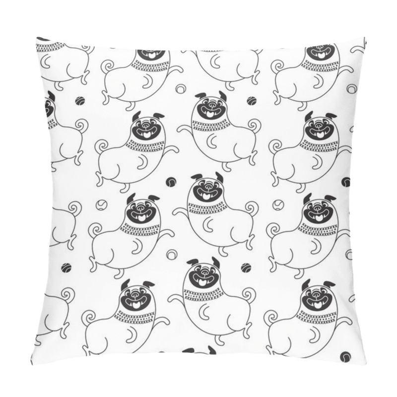 Personality  Funny Pugs Seamless Pattern. Vector Background With A Joyful Dog For Design Pillow Covers