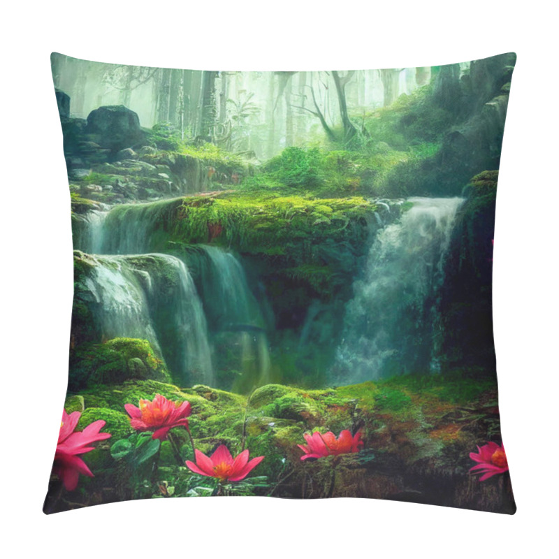 Personality  Beautiful Waterfall In The Forest. Pillow Covers