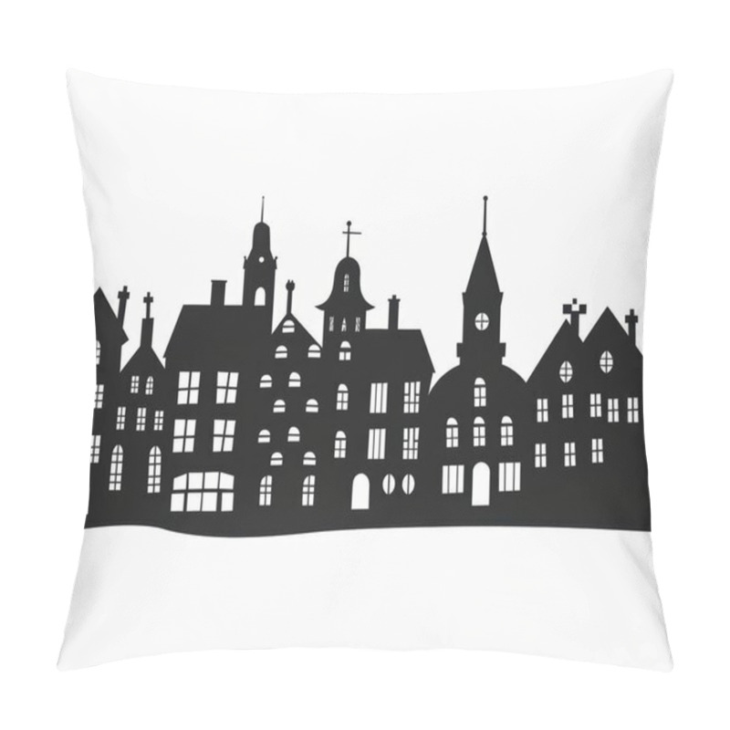 Personality  A Whimsical Silhouette Of Charming Houses Against A Light Background, Creating A Playful Urban Scene. Pillow Covers