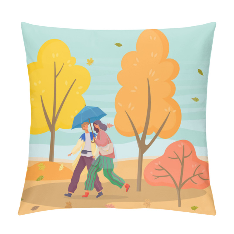 Personality  Couple Walking In Autumn Park With Falling Leaves Pillow Covers