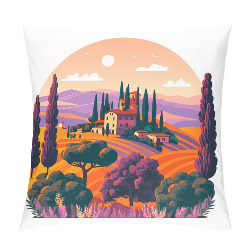 Personality  The Landscape Of Tuscany. Italy. Vector Illustration In Flat Style Pillow Covers