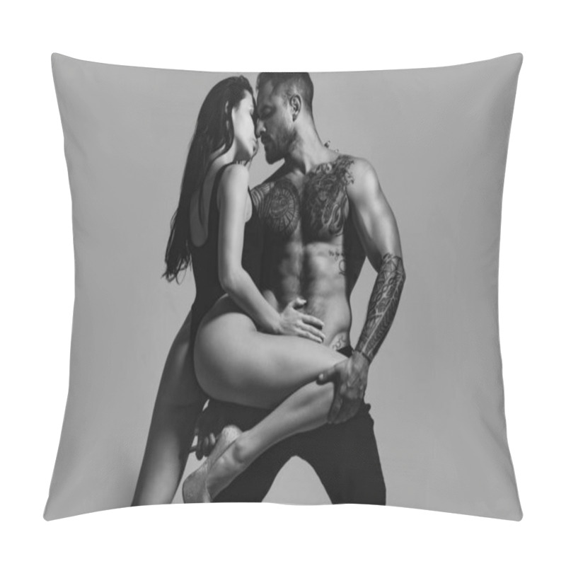 Personality  Beauty Couple Of Young Lovers. Couple Of Young Lovers. Young Couple Of Attractive Woman And Naked Muscular Man In Studio Background. Couple In Love. Beautiful Young Lovers Pillow Covers