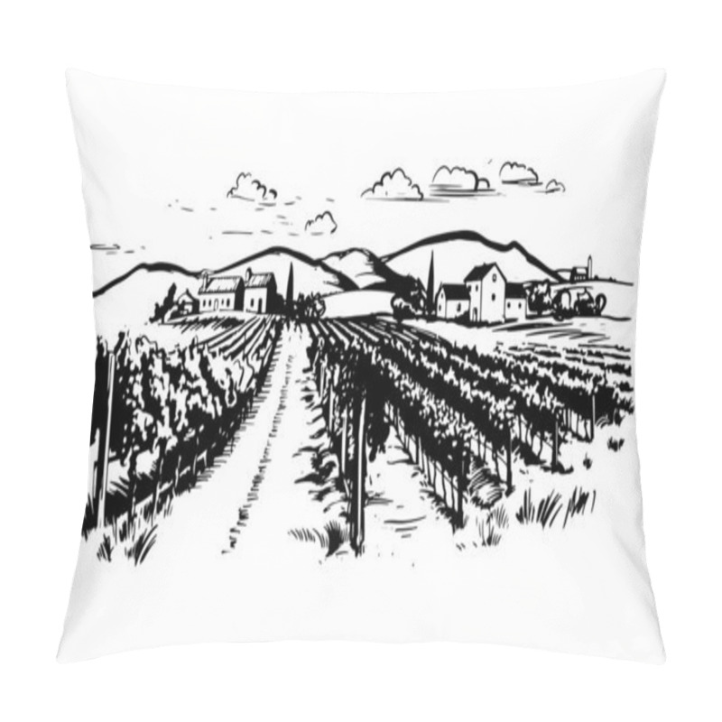 Personality  Wine Plantations Hand Drawn, Vector. Pillow Covers