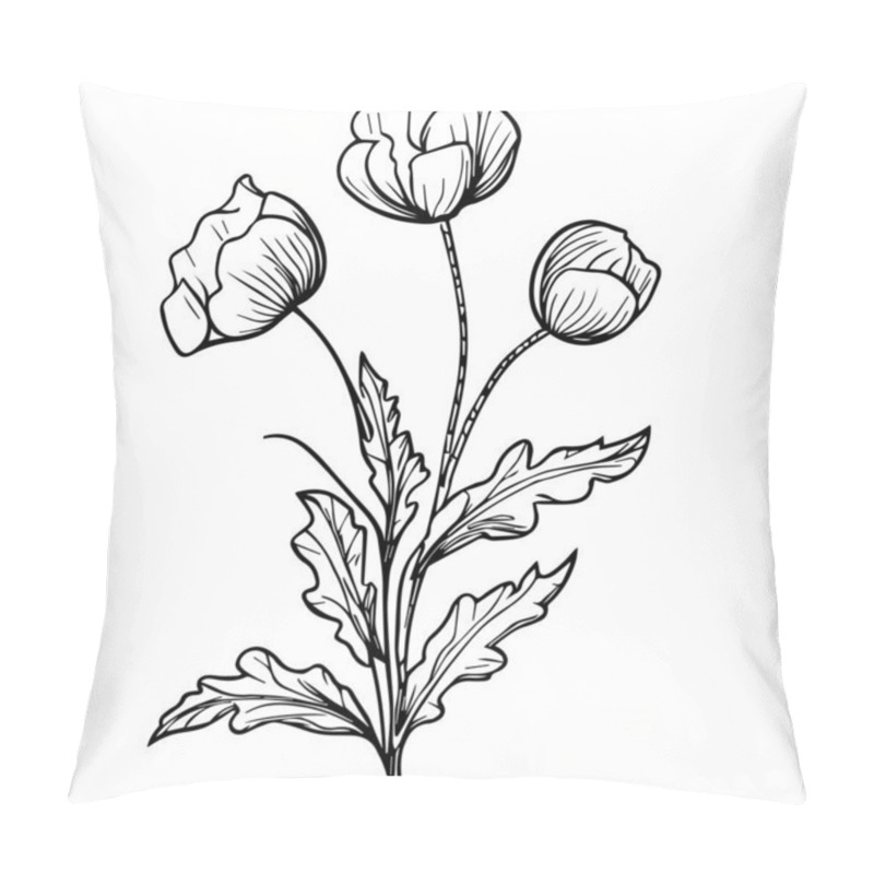 Personality  Hand-drawn Vector Illustration With White Flowers, August Birth Flowers, Simple Poppy Line Drawing Poppy Art Stock Outline Line Drawing, Poppy Drawing, Pencil Drawing Printable Wall Art, August Birth Flowers Print, Single Poppy Flower Drawing Pillow Covers