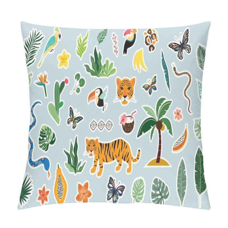 Personality  Summer Tropical Stickers Collection, Different  Exotic Elements, Vector Design Pillow Covers