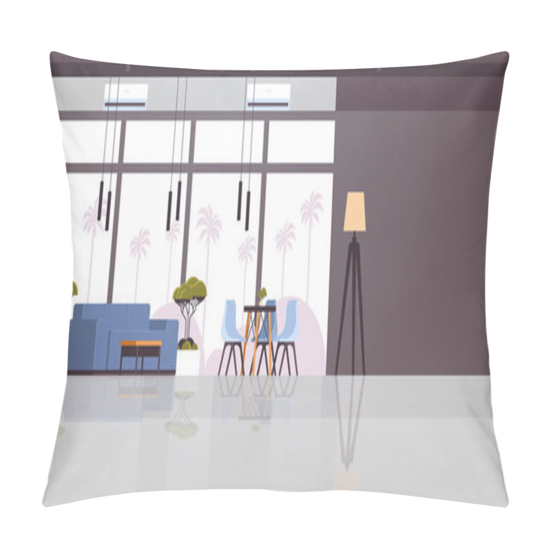 Personality  Modern Cafe Interior Empty No People Restaurant Cafeteria Lounge Area Design Flat Horizontal Pillow Covers