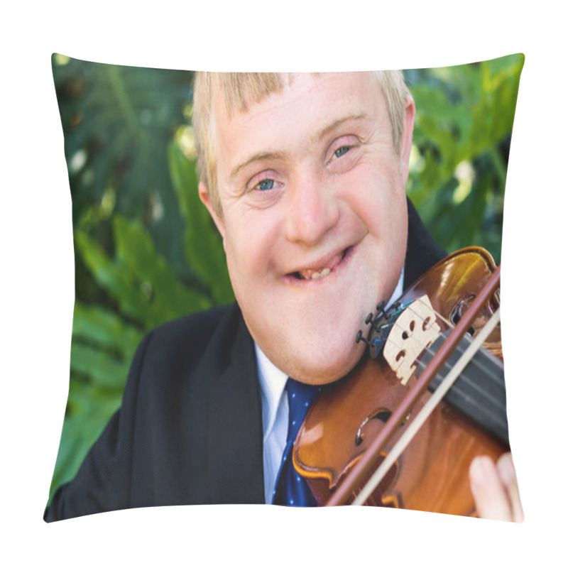 Personality  Handicapped Violinist Outdoors. Pillow Covers