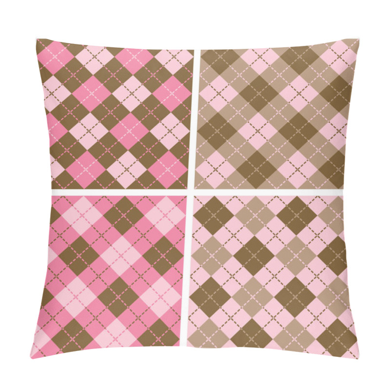 Personality  Plaid-Argyle Patterns In Pink And Brown Pillow Covers