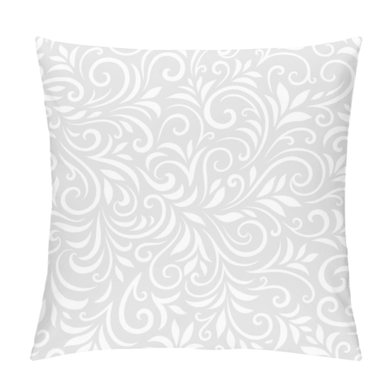 Personality  Vector Seamless Pattern With Leaves And Curls. Monochrome Abstract Floral Background. Stylish Monochrome Texture. EPS 10 Pillow Covers