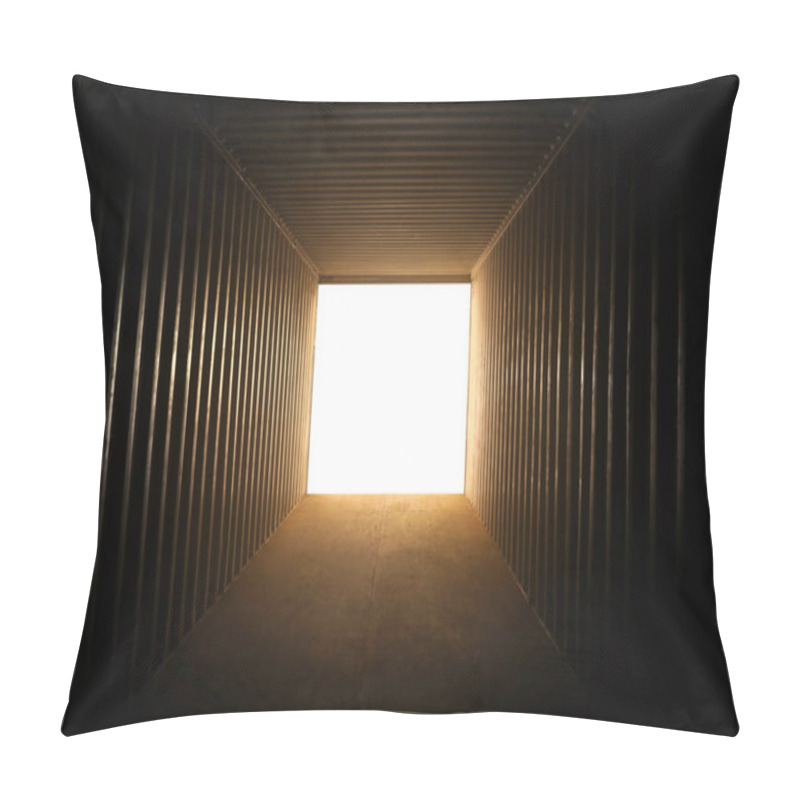 Personality  Empty Shipping Cargo Container With Light Rays. Square Room Space Opening White Backdrop. Abstract Background Pillow Covers