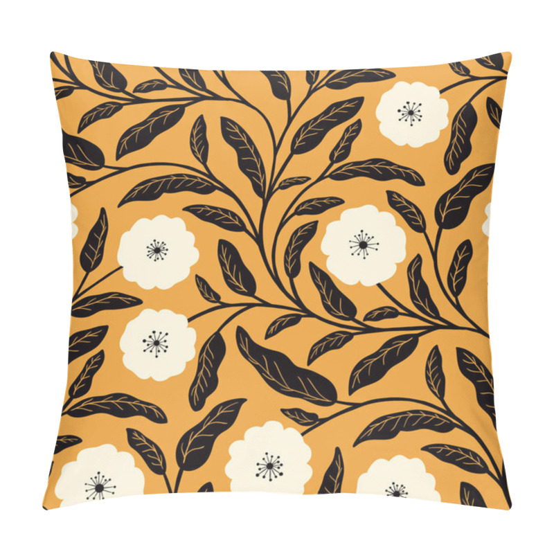 Personality  Bold Botanical Blooms On Golden Orange Pattern Pillow Covers