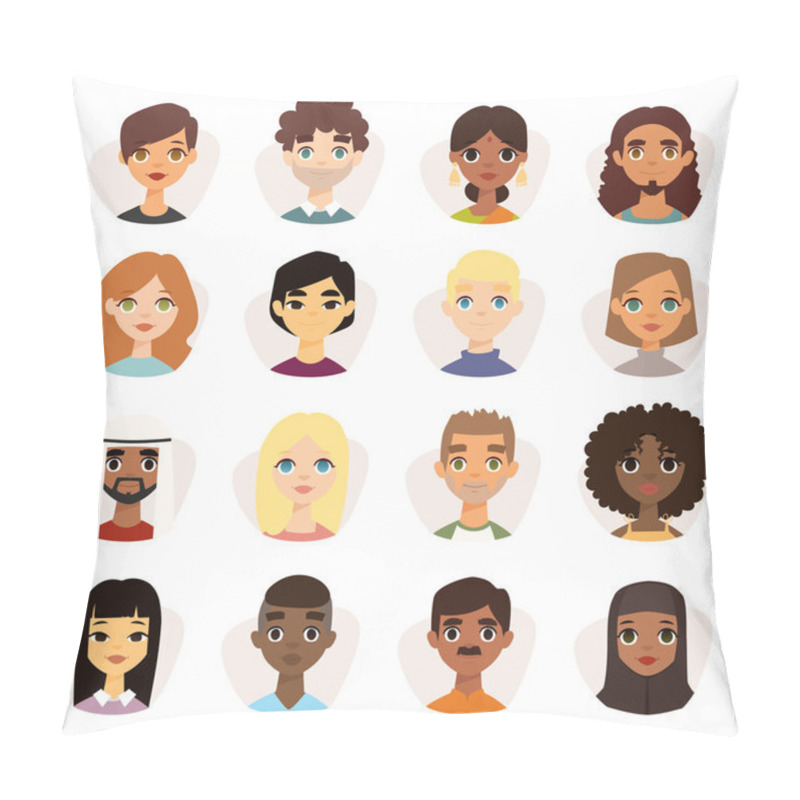 Personality  Set Of Diverse Round Avatars With Facial Features Different Nationalities, Clothes And Hairstyles. Pillow Covers