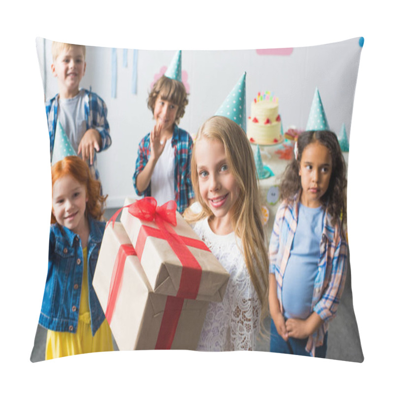 Personality  Multiethnic Kids With Birthday Presents Pillow Covers