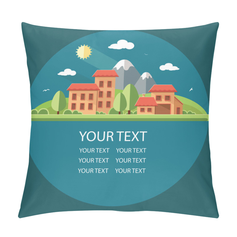 Personality  Nature - Summer Landscape.Little City Street With Small Houses A Pillow Covers