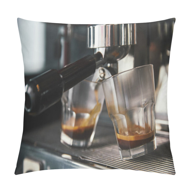 Personality  Close-up View Of Professional Coffee Maker And Two Glasses With Espresso  Pillow Covers