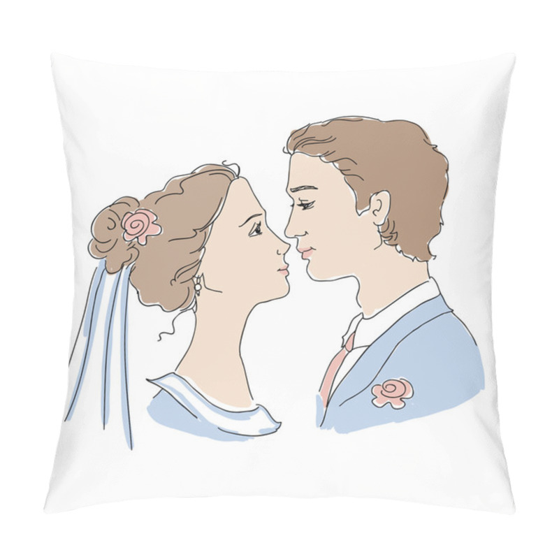 Personality  Bride And Groom Illustration Pillow Covers