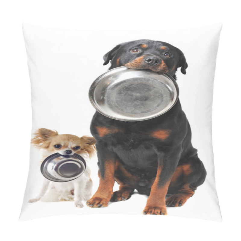 Personality  Rottweiler Chihuahua And Food Bowl Pillow Covers