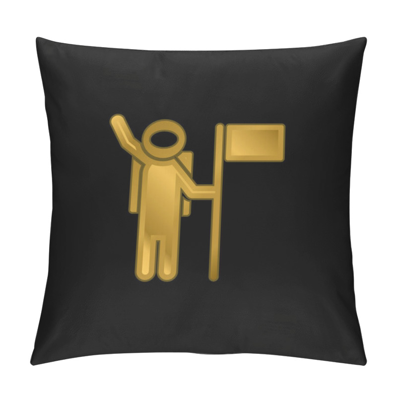 Personality  Astronaut With A Flag Gold Plated Metalic Icon Or Logo Vector Pillow Covers