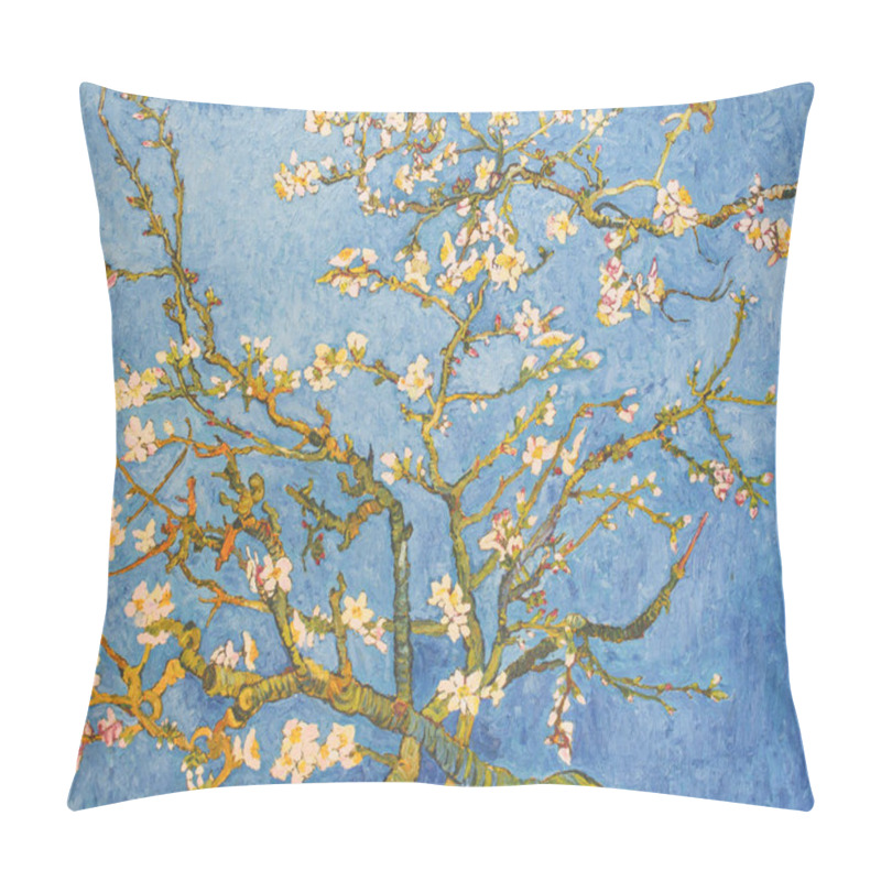 Personality  Blossoming Almond Tree. Beautiful Oil Painting On Canvas. Based On The Great Painting By Van Gogh, 1890. Brush Strokes And Canvas Textures . Pillow Covers