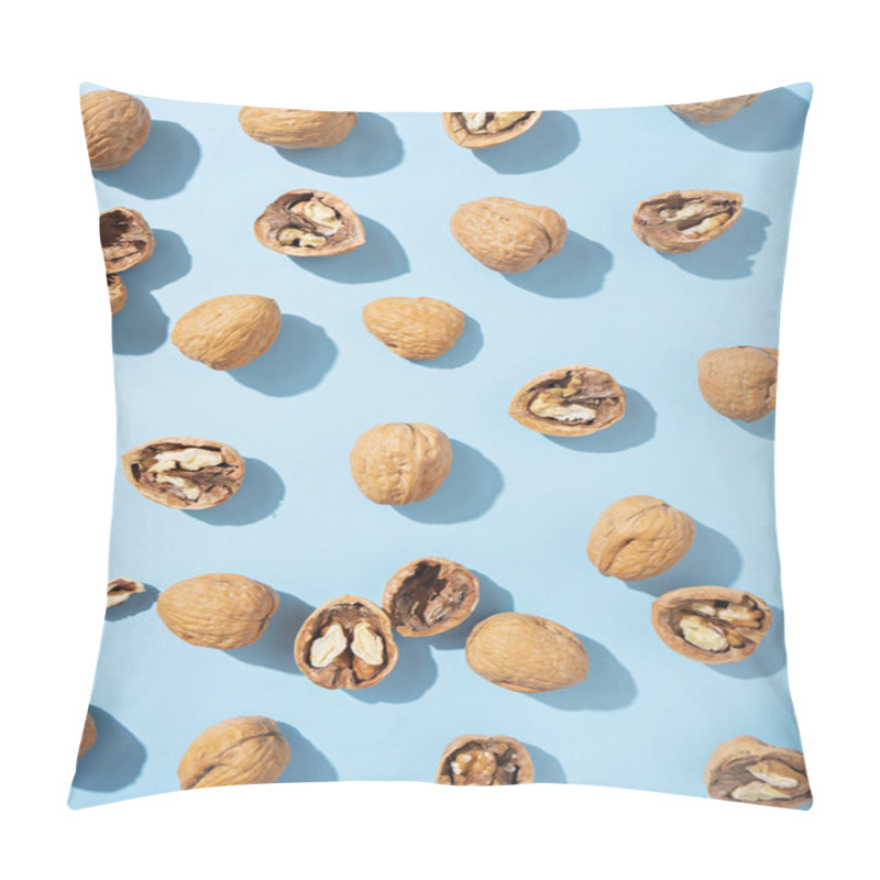 Personality  Walnuts Whole In Their Skins, Chopped On Blue Background Pillow Covers