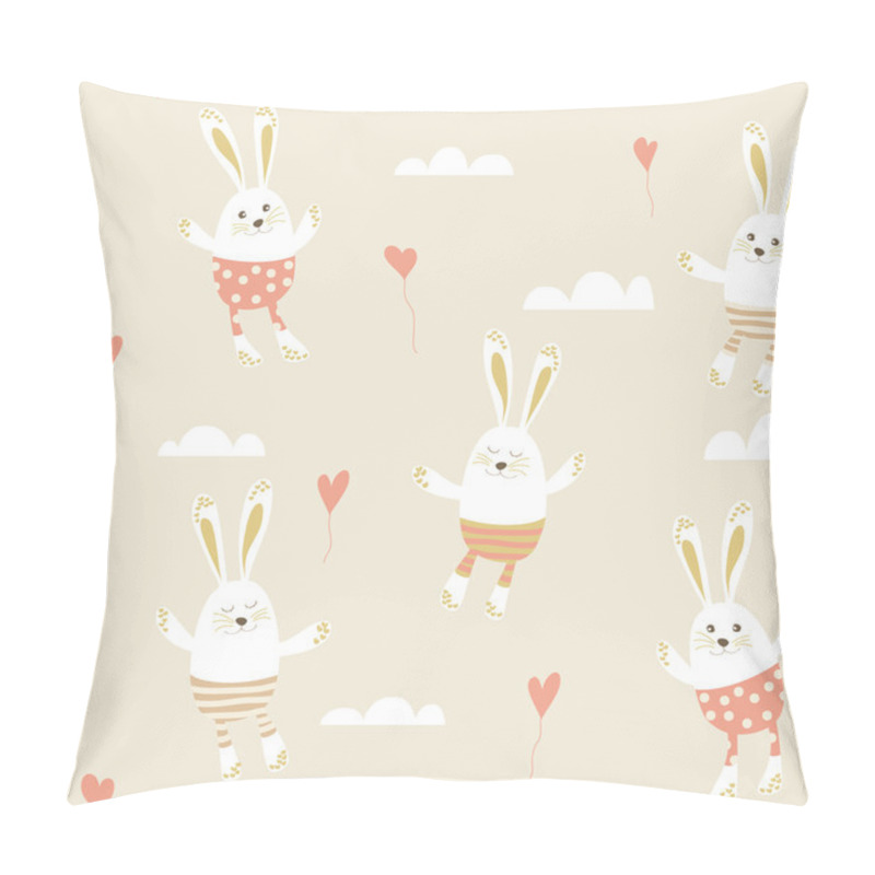 Personality  Romantic Seamless Pattern With Cute Rabbits In Love Pillow Covers