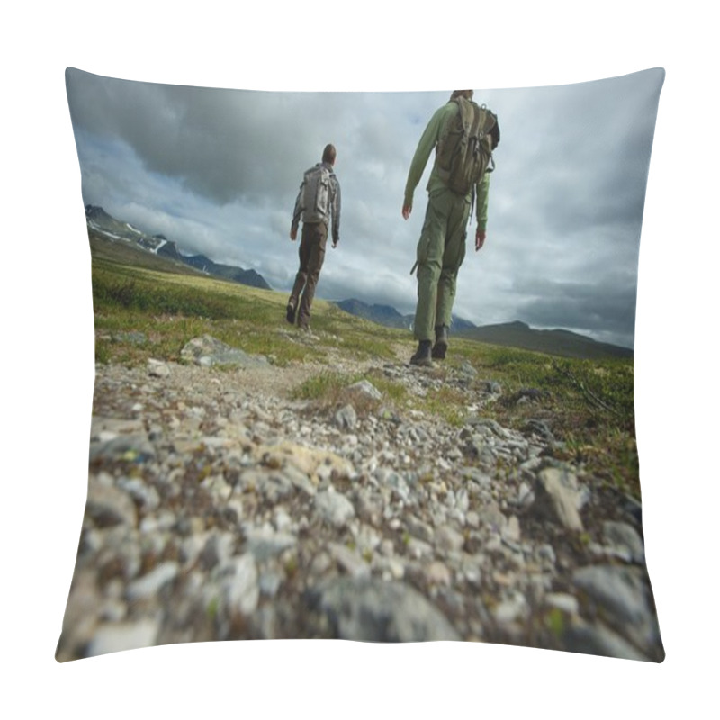 Personality  PIcture Of A Two Hikers Walking Pillow Covers