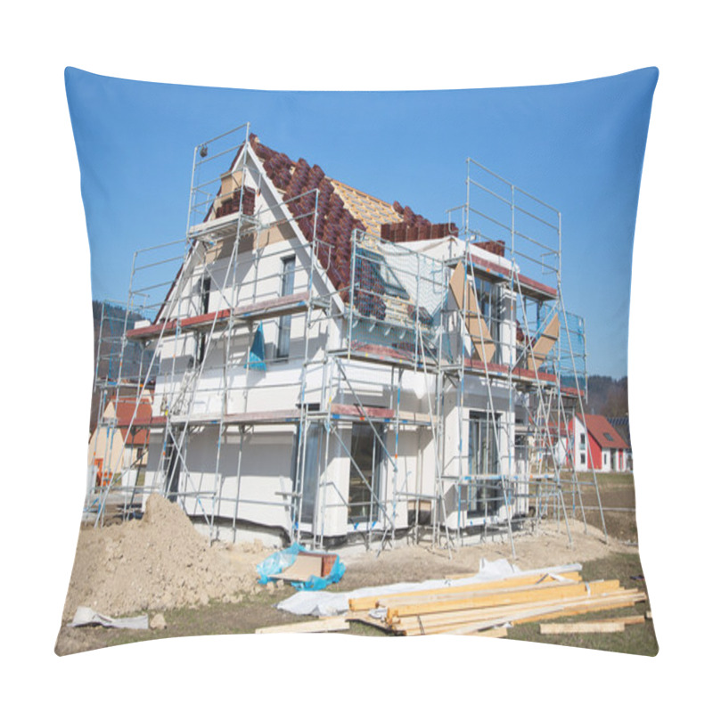 Personality  Construction Of A New Prefabricated House Of Stone And Wood. Pillow Covers