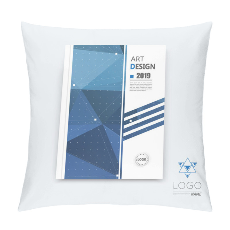 Personality  Abstract Composition, Blue Polygonal Stripe Font Texture, Square Part Construction, White A4 Brochure Title Sheet, Creative Figure Icon, Commercial Logo Surface, Firm Banner Form, EPS10 Flier Fiber Pillow Covers