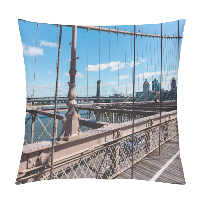 Personality  Brooklyn Bridge On Blue Sky And Manhattan On Background, New York, Usa Pillow Covers