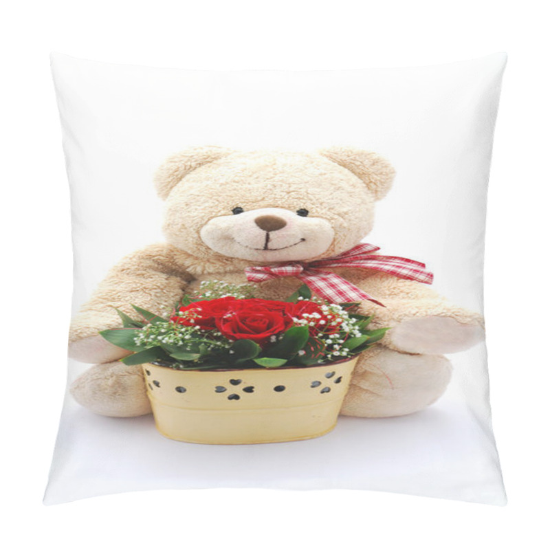 Personality  Teddy Bear With Red Roses Pillow Covers