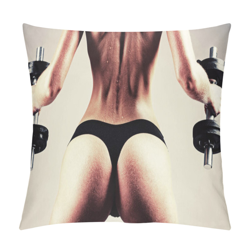 Personality  Attractive Female Doing Biceps Curl With Dumbbells In The Gym. Female Fitness Model. Healthy Woman Doing Workout. Pillow Covers