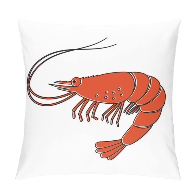 Personality  Shrimp Icon Or Tiger Prawns, Fresh Seafood. Isolated On White Background. Vector Illustration. Pillow Covers