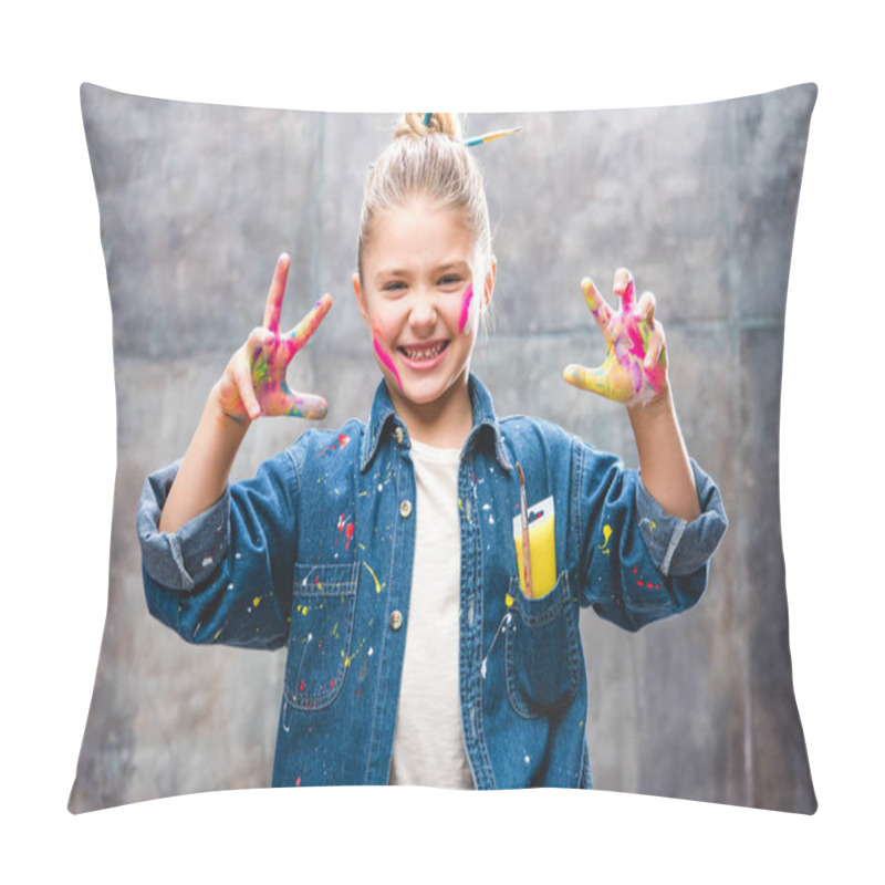 Personality  Schoolgirl Artist With Painted Face Pillow Covers