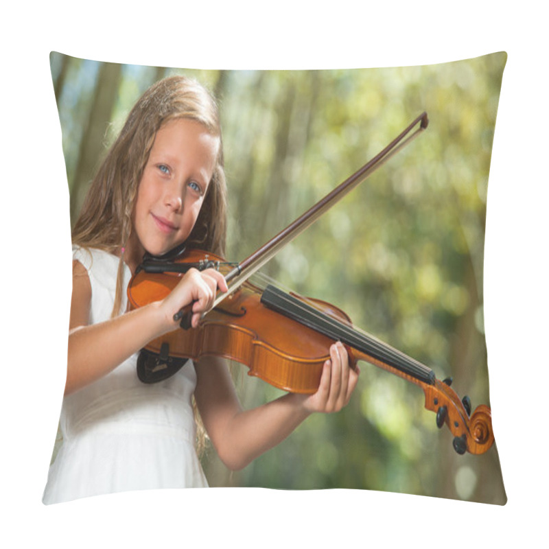 Personality  Cute Girl In White Playing Violin Outdoors. Pillow Covers