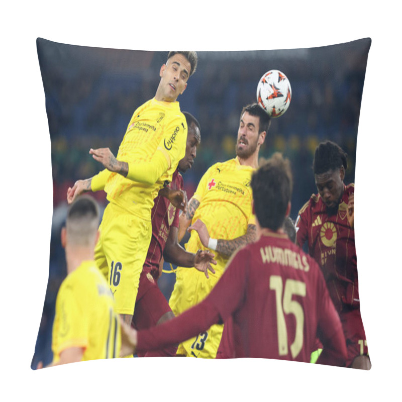 Personality  Rome, Italy 12.12.2024:  Zalatar Of Braga, Joao Ferreira Of Braga During The Uefa Europa League 2024-2025, Day 6, Football Match Between AS Roma Vs SC Braga At Olympic Stadium In Rome. Pillow Covers