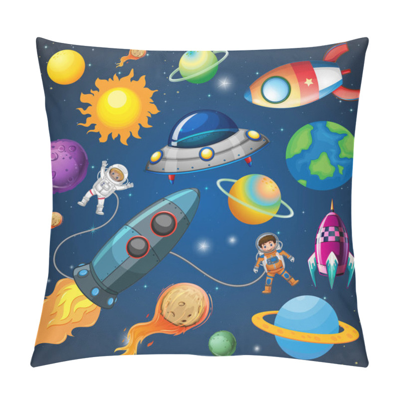 Personality  Astronaut And Rocket In Space Illustration Pillow Covers