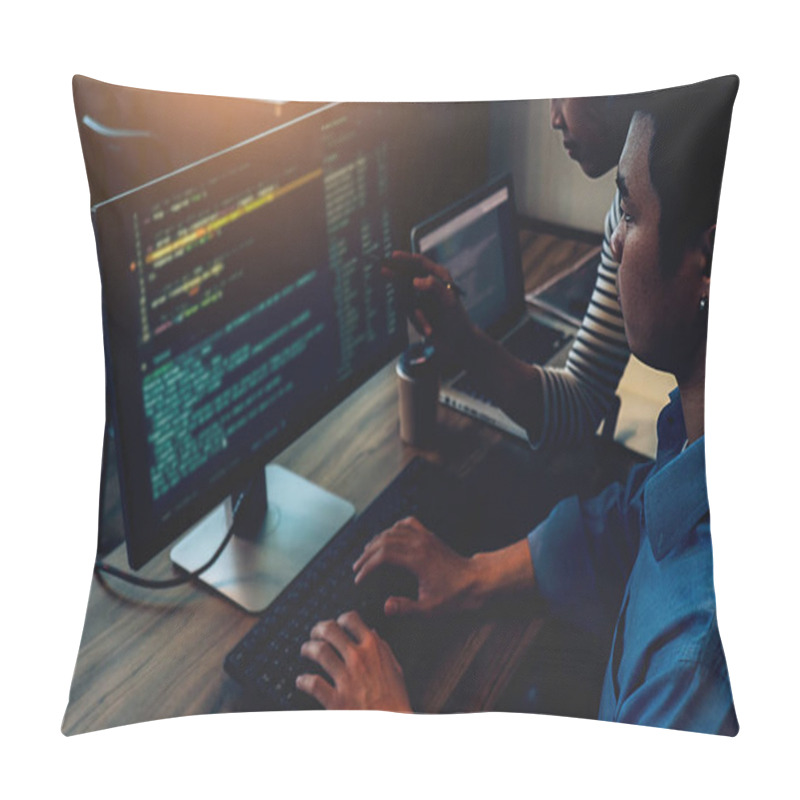 Personality  Programmer Working In A Software Development And Coding Technolo Pillow Covers