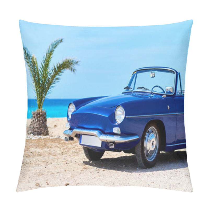 Personality  Retro Cabriolet Car On The Beach Near The Turquoise Sea Pillow Covers