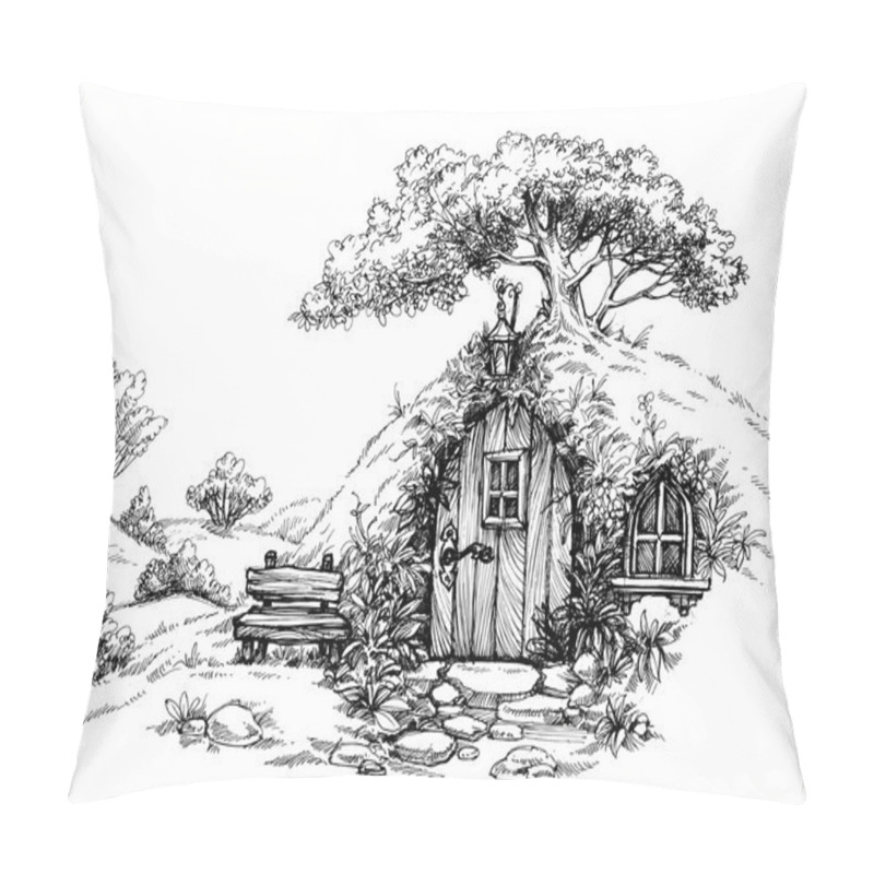 Personality  A Dwarf House In The Woods Sketch Pillow Covers