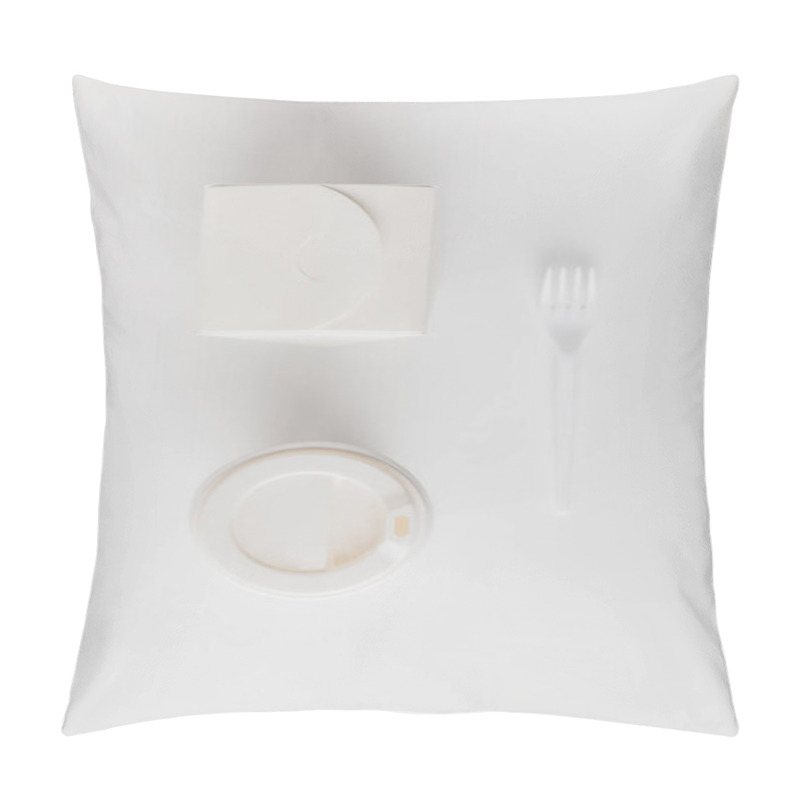 Personality  Top View Of Coffee To Go, Noodles Box And Fork On White Pillow Covers