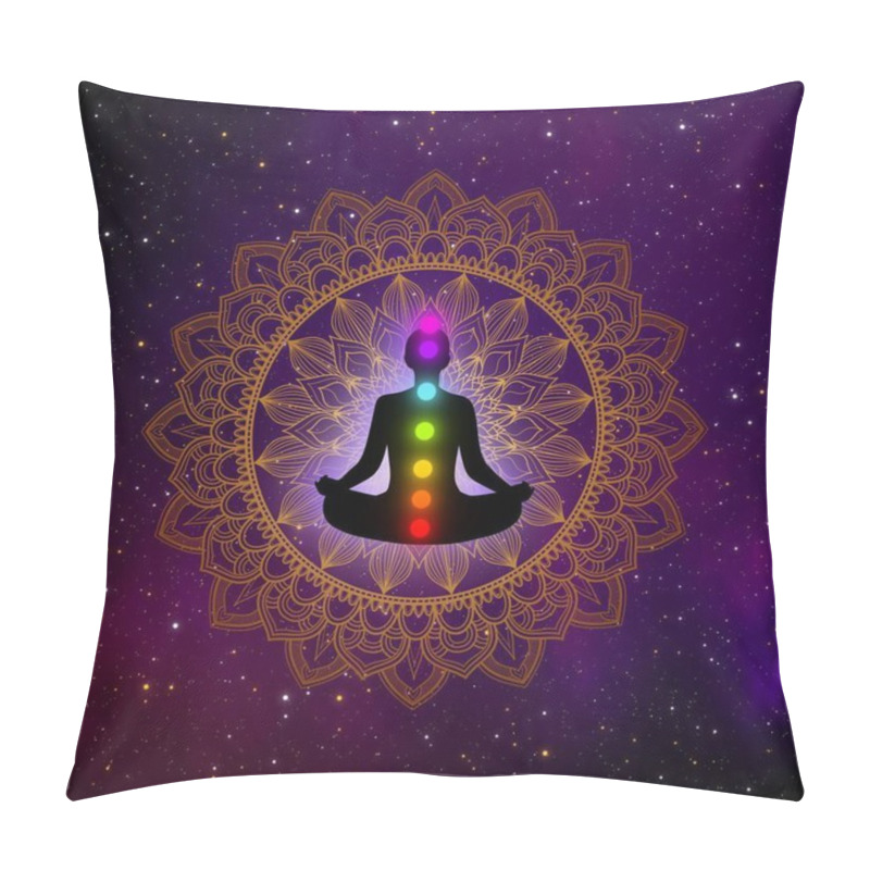 Personality  Abstract Meditation Man With Seven Chakras And Luxury Mandala In The Galaxy Illustration Design Background. Pillow Covers