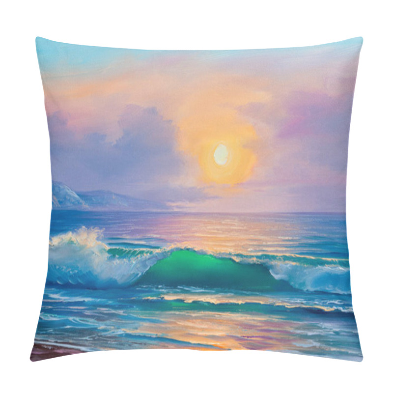 Personality  Sunset Over Sea, Painting By Oil On Canvas. Pillow Covers