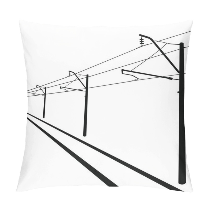 Personality  Railroad Overhead Lines. Contact Wire. Vector Illustration. Pillow Covers