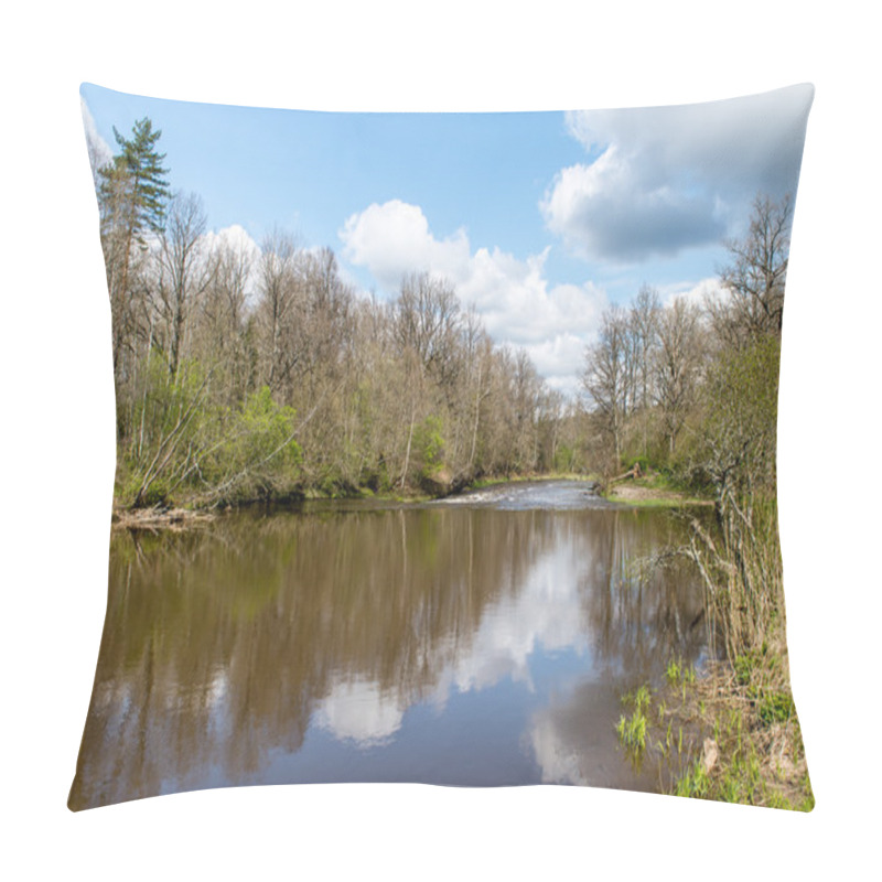 Personality  Scenic Reflections Of Trees And Clouds In Water Pillow Covers